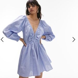 New Topshop elasticated channel long sleeve romper in blue size XS